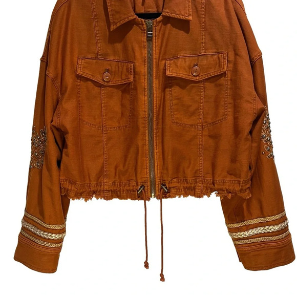 Free People Extreme Cropped Military Jacket Size Small OB618949 Embroidery *FLAW - Picture 3 of 15